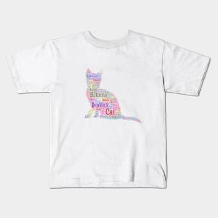 Cat Kitten Silhouette Shape Text Word Cloud Kids T-Shirt